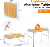 VINGLI 3FT Small Camping Table Adjustable Height Aluminum Folding Table for Picnic Party BBQ, Plastic RV Suitcase Table