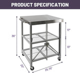 3-Tier Folding Outdoor Grill Cart, 300lbs Load Capaciy Foldable Utility Storage Rolling Kitchen Table with Lockable Wheels,