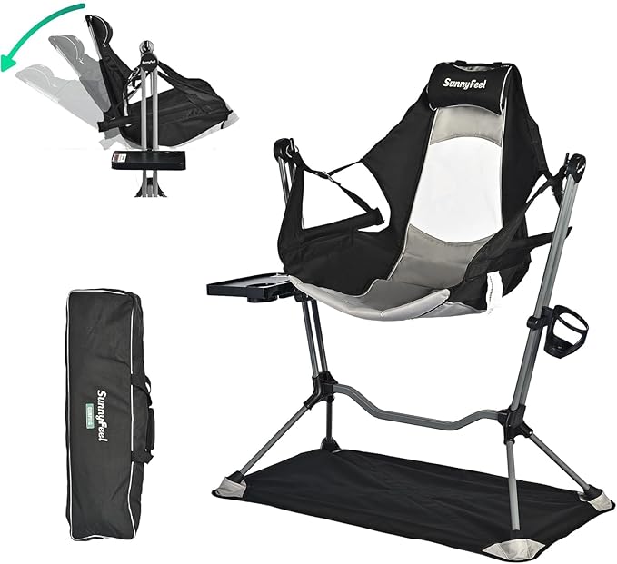 SUNNYFEEL Hammock Camping Chair, Oversized Swinging Camping Chair, Portable Hammock Chairs with Cup Holder, Beach Mat, MAX