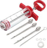 TGE-V 1-oz Plastic BBQ Marinade Injector Kit, Turkey Injector Syringe (3 Stainless Steel Meat Needles + 3 Replacement O
