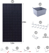 48x24 inch Black Metal Pegboard Kit for Wall Organization with Hooks, Garage Storage Bins, and Utility Tool Board, Efficient