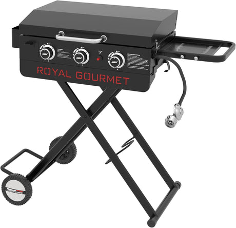 Royal Gourmet PD3001 3-Burner Propane Gas Griddle with Collapsible Stand, 23-Inch Portable Griddle with Side Table & 314 Sq.