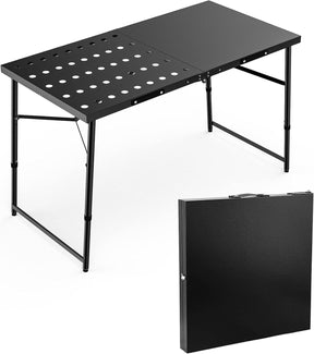 Skyflame Folding Camping Table with Adjustable Height Legs, Black Metal Portable Outdoor Grill Stand Table with Handle for