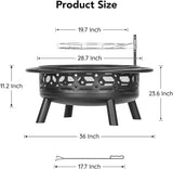 36 Inch Fire Pit, Outdoor Wood Burning Firepit with Removable Grill & Poker, Heavy Duty Metal Round Fireplace,2 in 1 Large