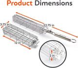 Kabob Grilling Baskets - Set of 3 Stainless Steel BBQ Baskets (12" x 2" x 2") with Removable Handle and Latching Lid - Great
