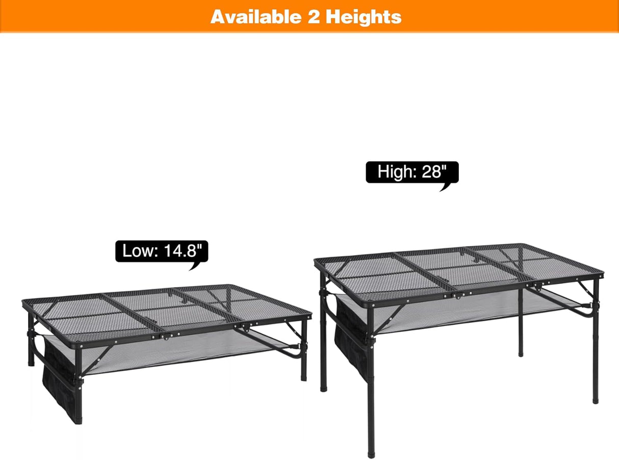 REDCAMP 48x24 Long Folding Grill Table for Outside, Lightweight Portable Double Layer Metal Aluminum Outdoor Grill Table