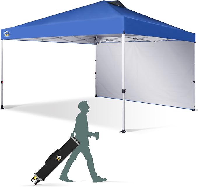 CROWN SHADES 12x12 Pop Up Canopy Tent Instant Commercial with 150D Silver Coated Fabric Including 1 Removable Sidewall, 4