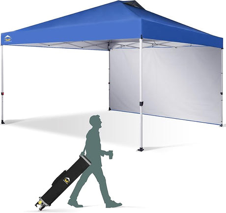 CROWN SHADES 12x12 Pop Up Canopy Tent Instant Commercial with 150D Silver Coated Fabric Including 1 Removable Sidewall, 4