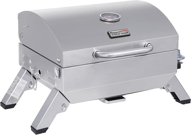 Royal Gourmet GT1001 Stainless Steel Portable Grill, 10000 BTU BBQ Tabletop Gas Grill with Folding Legs and Lockable Lid,