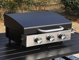 Sophia & William 22" Flat Top Grill with Lid & Ceramic Coated Cast Iron Pan, 3-Burner Portable Tabletop Gas Propane Griddle
