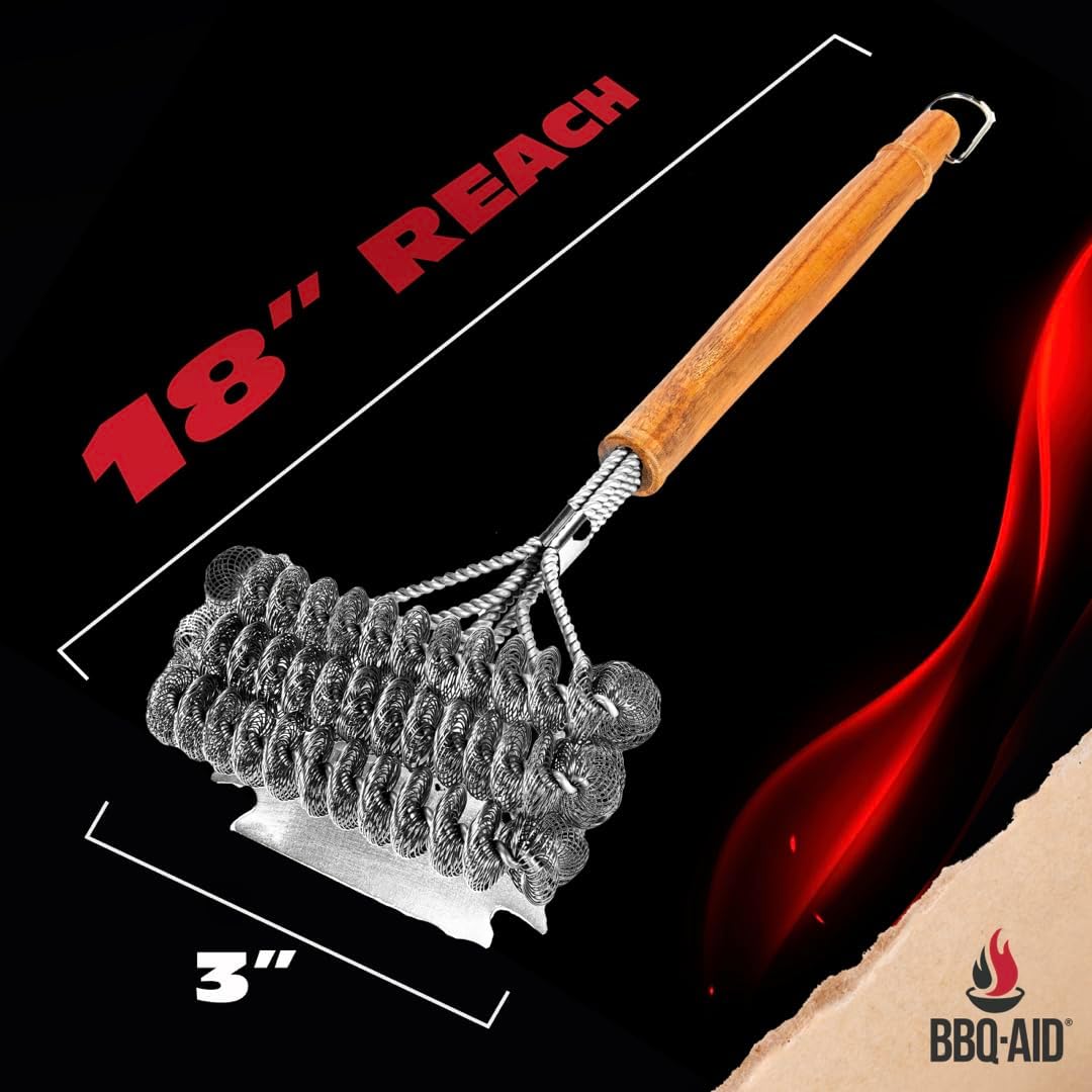 BBQ-AID Grill Brush for Outdoor Grill Bristle Free - 18" BBQ Brush for Grill Cleaning Kit - Safe BBQ Grill Cleaner Brush and