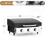 Sophia & William 22" Flat Top Grill with Lid & Ceramic Coated Cast Iron Pan, 3-Burner Portable Tabletop Gas Propane Griddle