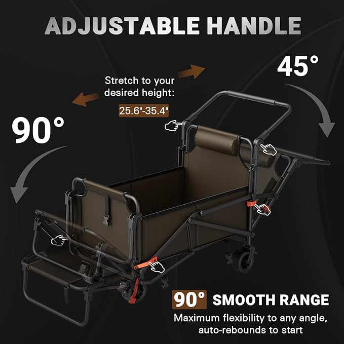 LEVELEVE Heavy Duty Folding Wagon - 2-in-1 Collapsible Cart, 400lb Capacity, All-Terrain Wheels w/Brakes & Side Pockets