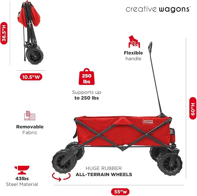 Creative Outdoor Wagon for Kids Push Pull Collapsible Stroller Giant All-Terrain Folding Cart | XXXL Monster Series Wagons |