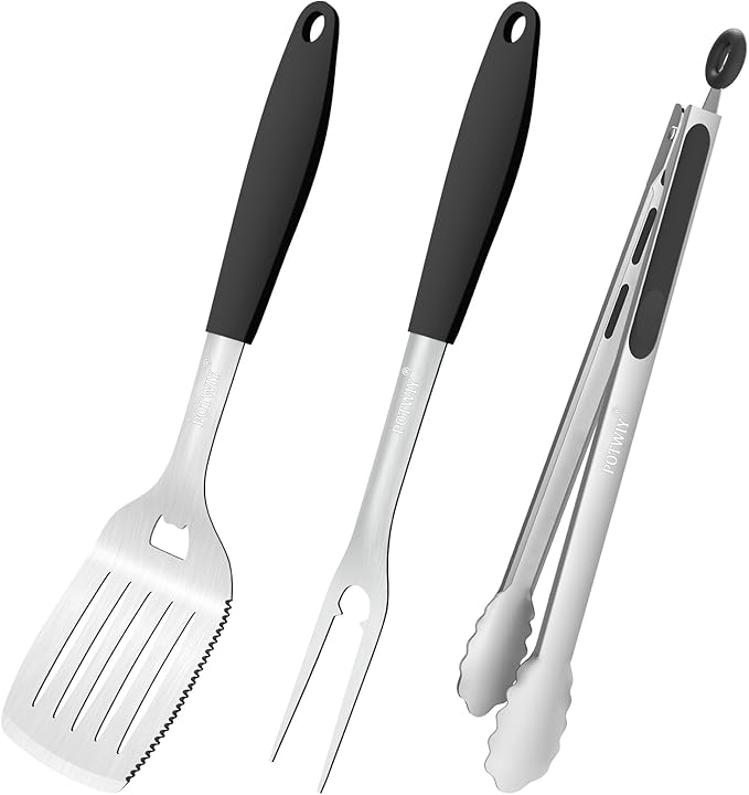 BBQ Grilling Accessories, 3Pcs Stainless Steel Grill Tools Accessories Set with Spatula, Fork and Tongs, Barbecue Utensils