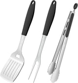 BBQ Grilling Accessories, 3Pcs Stainless Steel Grill Tools Accessories Set with Spatula, Fork and Tongs, Barbecue Utensils