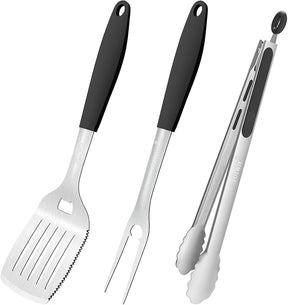 BBQ Grilling Accessories, 3Pcs Stainless Steel Grill Tools Accessories Set with Spatula, Fork and Tongs, Barbecue Utensils
