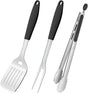 BBQ Grilling Accessories, 3Pcs Stainless Steel Grill Tools Accessories Set with Spatula, Fork and Tongs, Barbecue Utensils