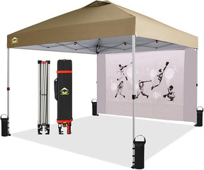 CROWN SHADES 10x10 Pop Up Canopy Tent with Game Netting - Beach Tent with One Push Setup - Outdoor Sun Shade for Events,