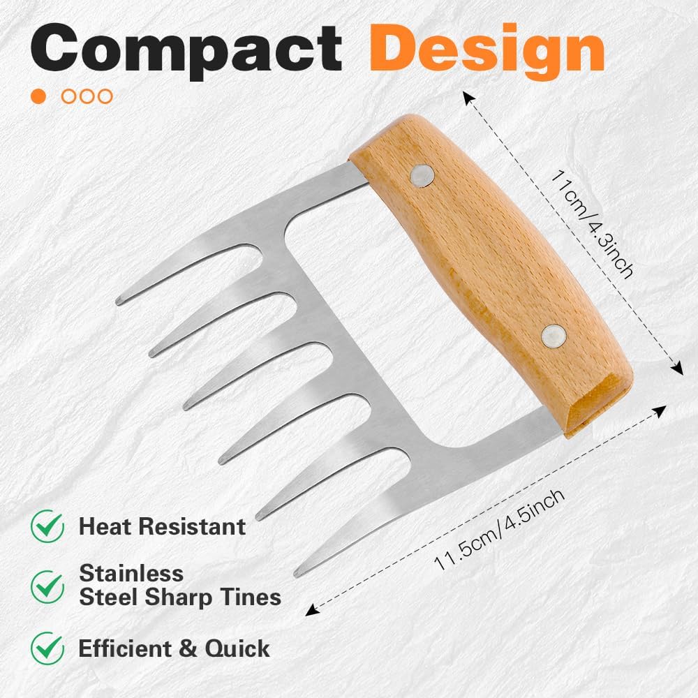 2 PCS Meat Shredder Claws, Stainless Steel Meat Claws, Metal Pulled Pork with Handle Turkey Pork Chicken Shredder Tool