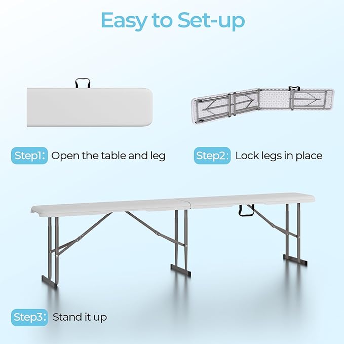 6ft HDPE Folding Bench, Foldable Seat with Sturdy Frame and Security Lock for Indoor and Outdoor, Multipurpose Entertaining