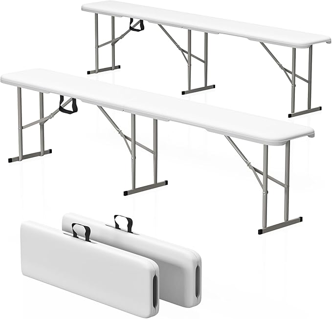 6ft HDPE Folding Bench, Foldable Seat with Sturdy Frame and Security Lock for Indoor and Outdoor, Multipurpose Entertaining