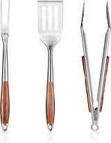 FJNATINH Heavy-Duty Grilling Accessories Rose Wooden BBQ Grilling Tools Set,Outdoor Grill Set with Spatula, Fork &