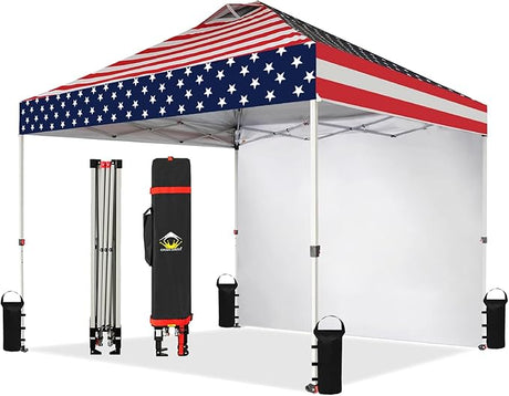 CROWN SHADES 10x10 Pop Up Canopy with 1 Side Wall - Beach Tent with One Push Setup - Outdoor Sun Shade for Events, Parties,