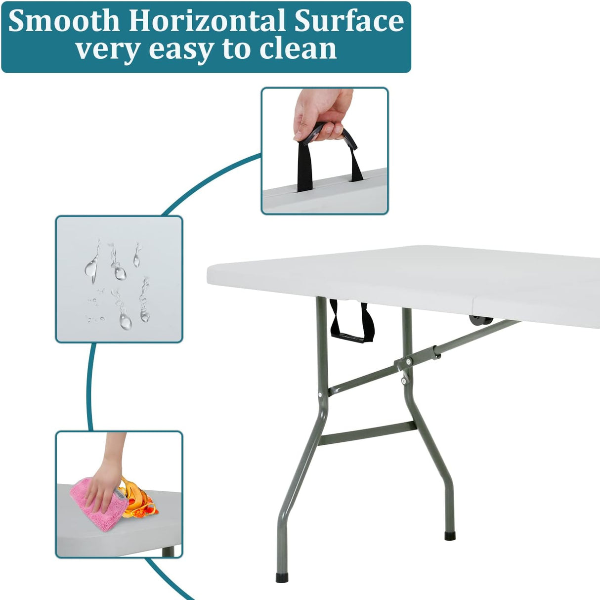6FT Folding Table, Heavy Duty Plastic Table Portable Fold-in-Half Utility Table Indoor Outdoor Picnic Table w/Handle & Lock