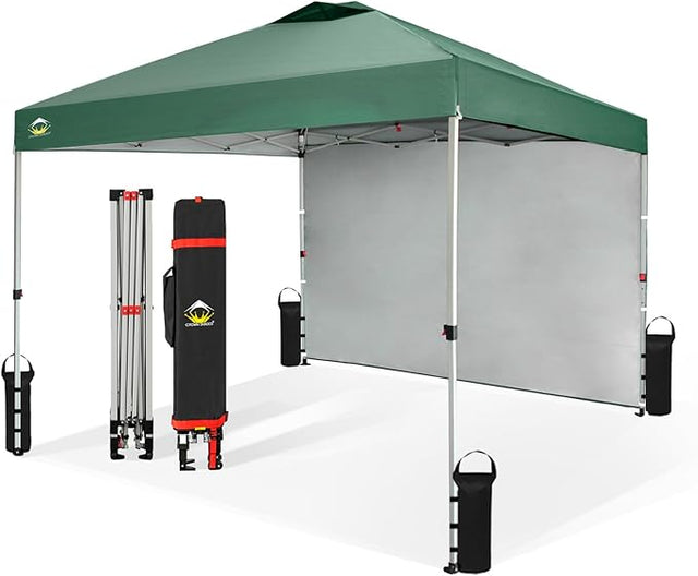 CROWN SHADES 10x10 Pop Up Canopy with 1 Side Wall - Beach Tent with One Push Setup - Outdoor Sun Shade for Events, Parties,