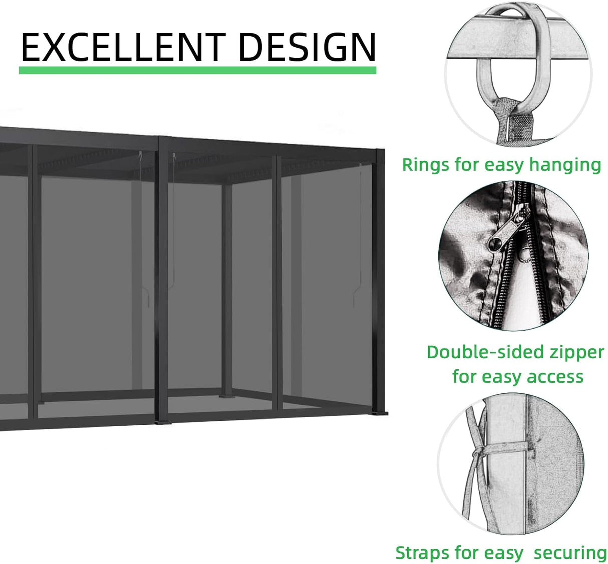 12x20FT Mosquito Netting for Gazebo,Pergola,Pop up Canopy Tent,6-Panel with Zipper for Outdoor Patio,Backyard