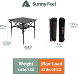 SUNNYFEEL Outdoor Folding Table | Lightweight Compact Aluminum Camping Table, Roll Up Top 4 People Portable Camp Square