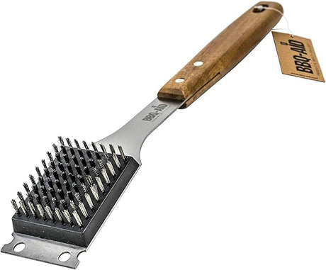 BBQ-Aid Grill Brush and Scraper for Barbecue - Grill Brush for Outdoor Grill with Extended, Large Wooden Handle and