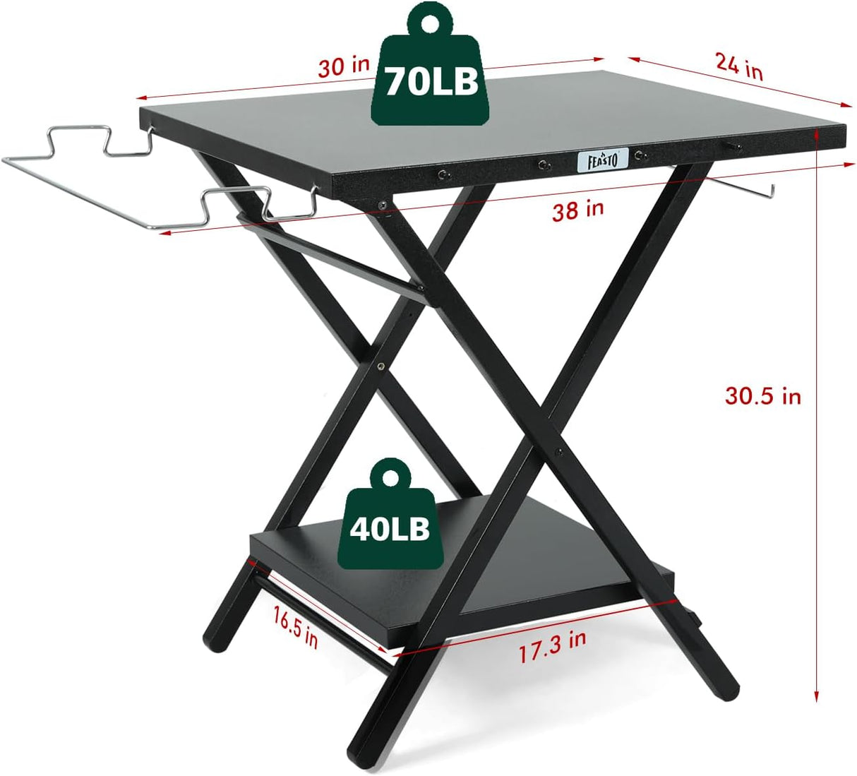 Folding Grill Table with Extra Storage Bottom Shelf, Indoor & Outdoor Prep Table with Garage Rack & Tissue Holder, Pizza