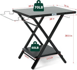 Folding Grill Table with Extra Storage Bottom Shelf, Indoor & Outdoor Prep Table with Garage Rack & Tissue Holder, Pizza
