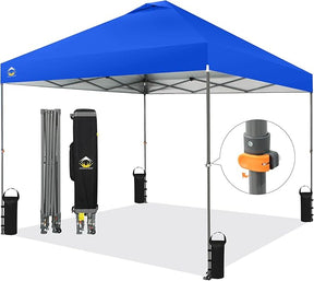 CROWN SHADES Adjustable Height on The Fly, 10x10 Pop Up Canopy - Beach Tent with One Push Setup - Easy Outdoor Sun Shade for
