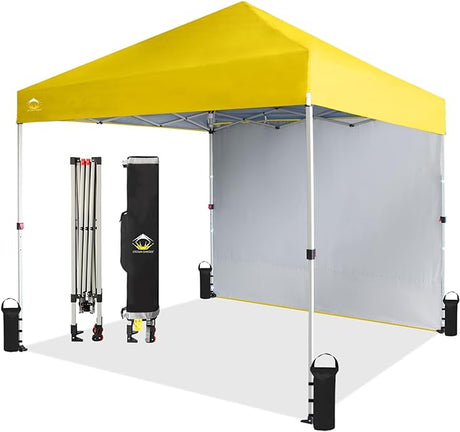 CROWN SHADES 8x8 Pop Up Canopy with 1 Side Wall - Beach Tent with One Push Setup - Outdoor Sun Shade for Events, Parties,