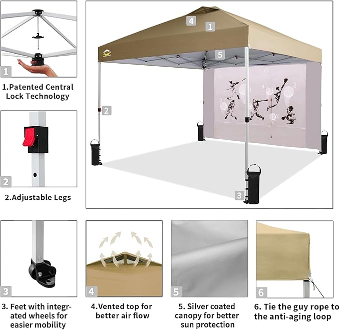 CROWN SHADES 10x10 Pop Up Canopy Tent with Game Netting - Beach Tent with One Push Setup - Outdoor Sun Shade for Events,