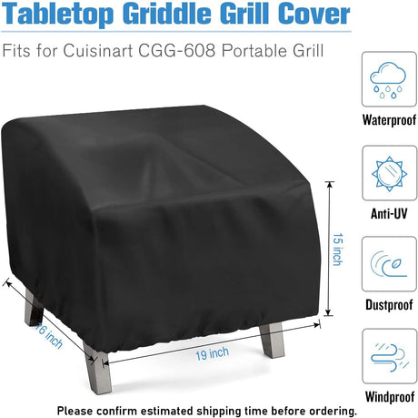 Portable Grill Cover,Fit for Cuisinart CGG-608,Waterproof Small Table Top BBQ Grill Cover,Heavy Duty 600D Outdoor Tabletop