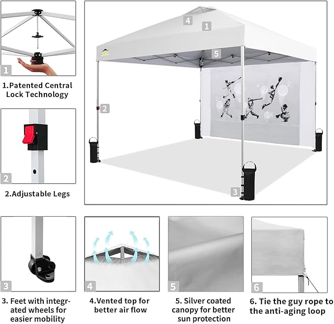 CROWN SHADES 10x10 Pop Up Canopy Tent with Game Netting - Beach Tent with One Push Setup - Outdoor Sun Shade for Events,