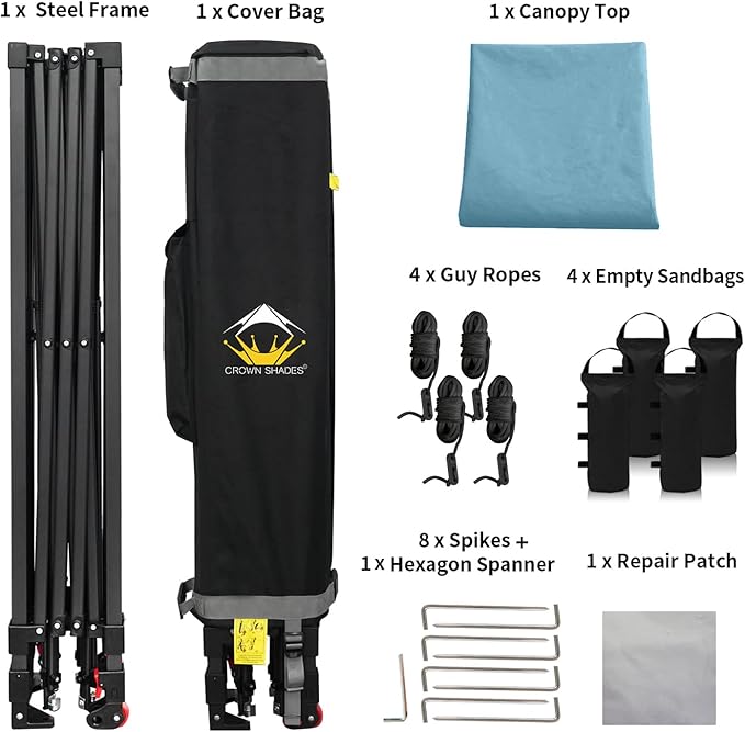 CROWN SHADES 10x10 Pop Up Canopy Tent - Patented Center Lock One Push Instant Outdoor Canopy Beach Tent with STO-N-Go Bag 8