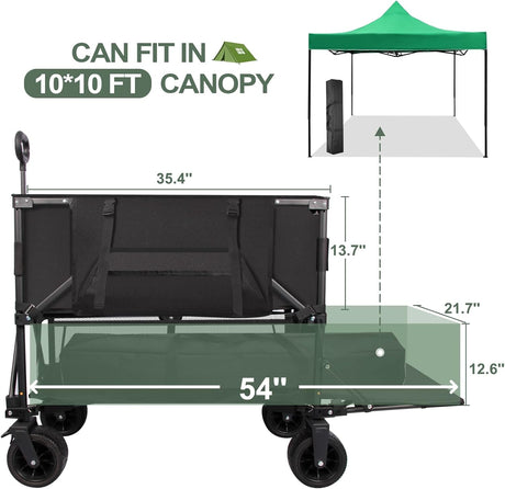 Double Decker Wagon Heavy Duty Collapsible, 600LBS 400L Capacity Foldable Utility Cart with Big Wheels for Beach, Outdoor,