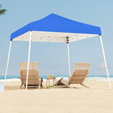 10x10 Pop Up Canopy, 300D Silver Coated Blue Fabric Outdoor Gazebo, Beach Tent Slant Legs with Storage Bag,Easy Up Sun Shade