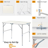 VINGLI 3FT Small Camping Folding Table Adjustable Height Aluminum Folding Table for Picnic Party BBQ, Plastic RV Suitcase