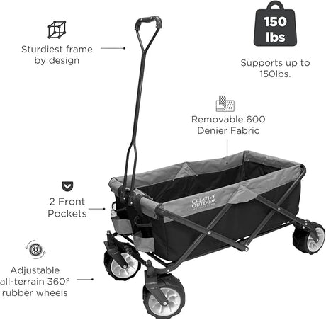 Creative Outdoor Push Pull Hauler Wagon for Kids, 200lbs Weight Capacity, All-Terrain Collapsible and Portable Folding Cart,