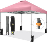 CROWN SHADES Adjustable Height on The Fly, 10x10 Pop Up Canopy - Beach Tent with One Push Setup - Easy Outdoor Sun Shade for