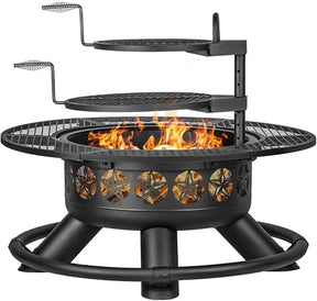 47 Inch Outdoor Fire Pit with 2 Grills, Extra Large BBQ Firepits for Outside, Metal Round Fire pits with Lid&Fire Poker,3 in