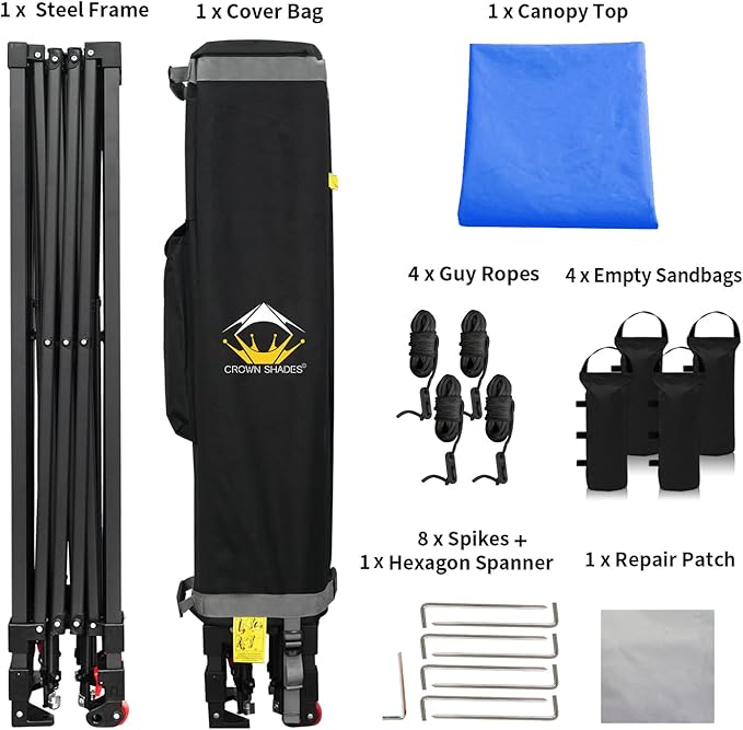 CROWN SHADES 10x10 Pop Up Canopy Tent - Patented Center Lock One Push Instant Outdoor Canopy Beach Tent with STO-N-Go Bag 8