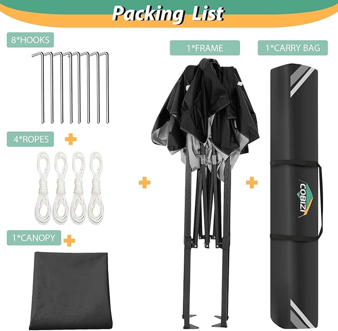 COBIZI 6.6x6.6ft Pop Up Canopy Tent, Heavy Duty Canopy Easy Set up All Weather Waterproof Outdoor Canopy Tent for Parties,