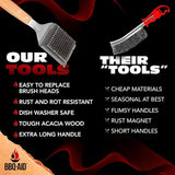 BBQ-Aid Grill Brush and Scraper for Barbecue - Grill Brush for Outdoor Grill with Extended, Large Wooden Handle and